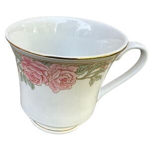 vintage Lynns Fine China espresso Cup White Pink Roses gold rim